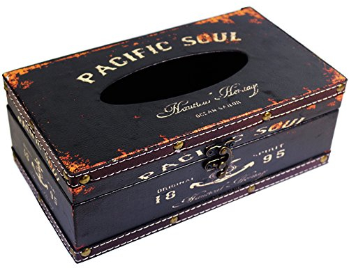 KiaoTime Taschentuchspender aus Holz im Retro-/Vintage-Stil, rustikal, mit Ankerdesign (Black Pacific Soul)