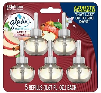 Glade PlugIns Refills Air Freshener, Scented and Essential Oils for Home and Bathroom, Apple Cinnamon, 3.35 Fl Oz, 5 Count
