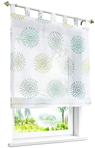 Raffrollo mit Kreis-Motiven Druck Design Rollos Voile Transparent Vorhang (BxH 140x140cm, Grün mit Schlaufen)
