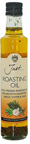 Just Oil - Roasting - British Cold Pressed Rapeseed Oil Infused with Garlic, Rosemary, Thyme and Sage, 250ml (Pack of 6)