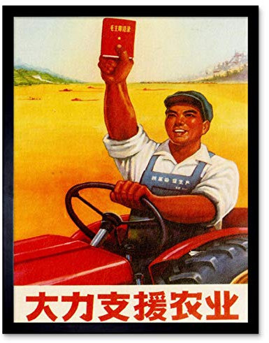 Wee Blue Coo Propaganda Political Communist China Support Farm Mao Red Book Art Print Framed Poster Wall Decor Kunstdruck Poster Wand-Dekor-12X16 Zoll