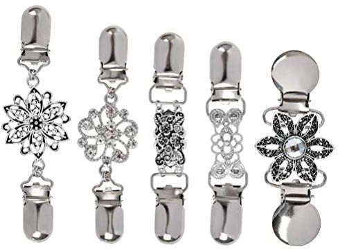 TIMESETL 5Pcs Pinces à Cardigan, Clips de Cardigan pour Femme Clips de Pull Vintage, Pinces pour Chandail avec des Fleurs Strass Pinces à Pull Broche Rétro Cardigan Clip de Broche pour Femme