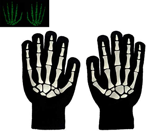 BEISIJIA Skelett-Handschuhe für Erwachsene und Kinder, leuchtet im Dunkeln, Vollfingerhandschuhe für Halloween