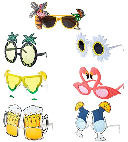 YOUDALIS 7 Paar Party Sonnenbrille,Hawaiian Tropical Party Brille Set,Neuheit Brillen für Foto-Requisiten Beach Kostüm Dekoration Themenorientierte Sommer Verkleiden