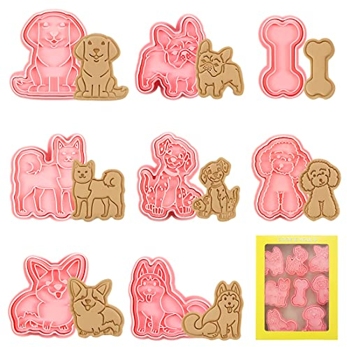 Cortadores para Galletas Perro, Moldes Galletas Perro 8 Piezas, Plástico 3D Formas Corta Reposteria, Decoración para Hornear Fondant Pastelería