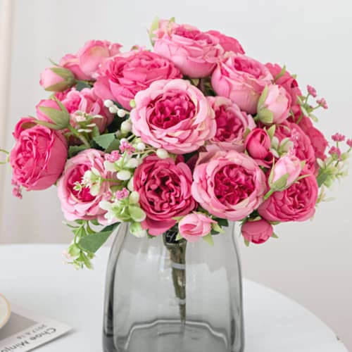Künstliche Blumen, 3 Stück Künstliche Pfingstrose Gefälschte Rose Seide Hortensie zur Dekoration, Rosa Realistische Blumenarrangements Tischdekoration Hochzeitssträuße für Party Heimdekoration