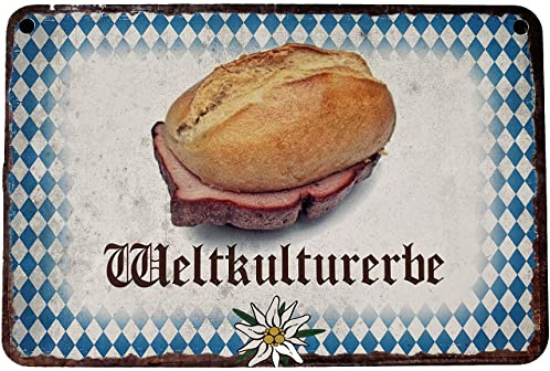 Blechschild 18 x 12 cm Deutschland Bayern - Weltkulturerbe Leberkäse Semmel - Deko7