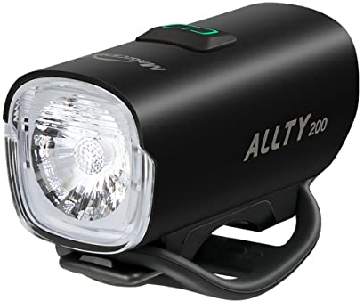 MagicShine Front Bike Light ALLTY 200,IPX6 Waterproof USB-C Fast Charging Bike Headlights,200 Lumens 5 Brightness Modes High Efficiency LED Cycling Light Black