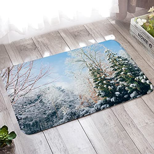 Niederflor Teppich, Türmatte Innen 60X180cm Weiß Grün Baum mit Sonw Willkommen Matten Heimtextilien