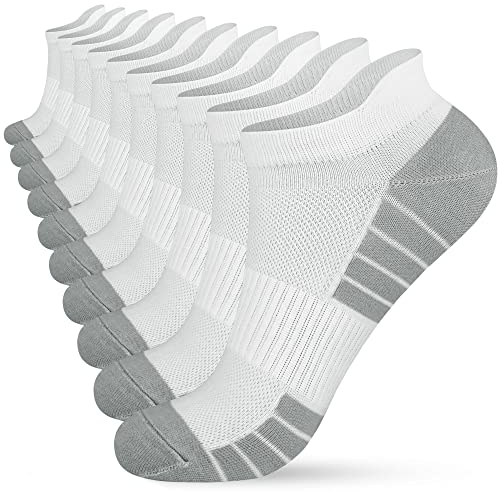 HIYATO 10 Paar Sneaker Socken Herren Damen, Atmungsaktive Sportsocken, Baumwolle Laufsocken Kurz (43-46, 10x Weiß)