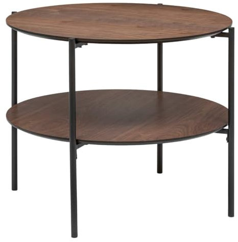 Atmosphera - Table Basse Ronde Kemi en placage Noyer et métal D63,2cm