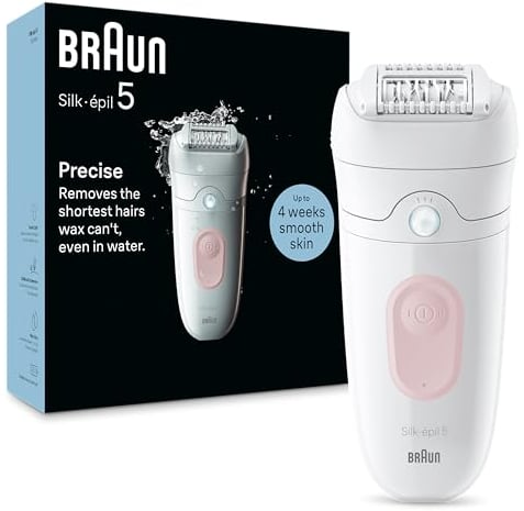 Braun Silk-épil 5, Epilator for Easy Hair Removal, Wet & Dry, Lasting Smooth Skin, 5-000, White/Flamingo with EU Plug