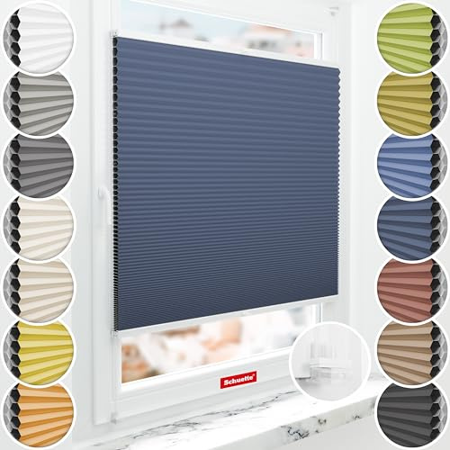 Schuette® Wabenplissee ohne Bohren ● Blackout x Honey ● Arctic Ocean (Dunkelblau) ● 50x120cm (Breite x Höhe) ● Suprafix Klemmhalter Incognito X ● 60 Sekunden Montage