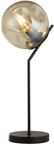 Licht-Erlebnisse Tischleuchte Schwarz Champagner E27 57 cm hoch Kugelschirm Rauchglas Retro Design Metall Glas Tischlampe Wohnzimmer
