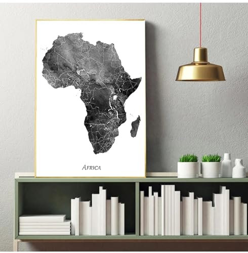 Poster e stampe della mappa dell'Africa mappa da viaggio arte della parete su tela dipinto grigio nero bianco soggiorno pittura per la casa 23,6 x 35,4 pollici (60x90 cm) senza cornice