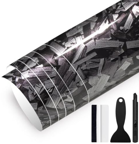 GRTHTATI 150cm x 30cm Forged Carbon Autofolie Selbstklebend Auto Folie Blasenfrei mit Luftkanälen Carbonfolie für Auto & Motorrad (Silber Glanz, 30cm x 150cm)