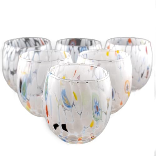 MurArt Bicchieri di Murano Set da 6 bicchieri da 400ml Collezione Marea in vetro soffiato a mano in lavorazione artigianale Made in Italy (Bianco, Bicchiere 6pz)
