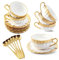 CHANJOON Set von 6 Teetassen Tee Tablett Teelöffel, 6 oz Keramik Kaffeebecher Set mit galvanischen Goldrand und Geschenk-Box, Kaffeebecher, weißer Tee Becher Set, (gold color, large)