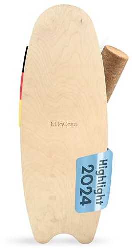 MilaCasa Balance Board Holz - Balancier-Brett Erwachsene & Kinder aus Holz inkl. Rolle - zum Training für Gleichgewicht - Indoor Gleichgewichtstrainer - Handgefertigt in hauseigener Tischlerei
