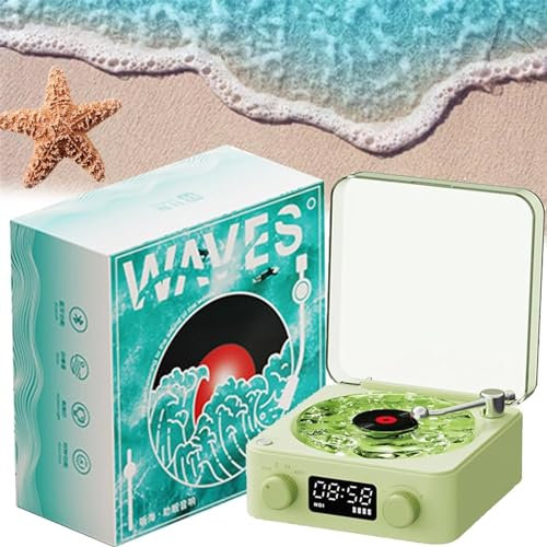 WANWEN The Waves Vinyl Player, Waves Vintage Vinyl Record Player Bluetooth Speaker, Waves Retro Vinyl Record Player, Wireless Bluetooth Speaker Stereo Sound Sleep Aid (Green)