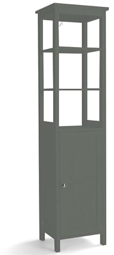 COSTWAY Badezimmerschrank, Hochschrank Bad mit verstellbaren Einlegeböden, Badschrank hoch mit Tür, Aufbewahrungsschrank Holz für Badezimmer, Wohnzimmer 40 x 32 x 160cm (grau)