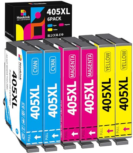 Hookink 405XL Farbe Druckerpatronen Kompatibel für Epson 405 XL Multipack für WF 4820 Druckerpatronen WF-3825DWF WF-3820DWF WF-4825DWF WF-4830DTWF WF-7830DTWF WF-7835DTWF WF-7840DTWF(6er-Pack)