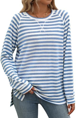 Flikity Striped Long Sleeve Top Women Blue and White Striped Top