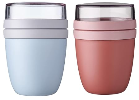Mepal | Lunchpot Ellipse Mixed | Old Nordic Blue + Vivid Mauve | Müslibecher to go | Unterteilung für Joghurt & Müsli | 500 ml + 200 ml | Geeignet für Gefrierschrank, Mikrowelle & Spülmaschine