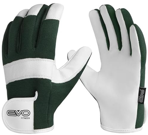 EVO Fitness Gartenhandschuhe für Männer und Frauen Robuster, dornensicherer, bequemer, atmungsaktiver Schutz aus Leder mit starkem Griff Rigger (Kurzes Grün, M)