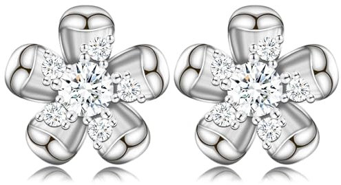 MASOP Ohrstecker Blumen Zirkonia Weiß Ohrringe Stecker mit AAA Zirkonia 10mm Damen Frauen Mädchen