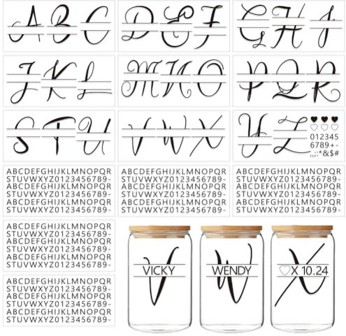 GOMAKERER 14 Sheets UV DTF Cup Wraps Sticker, Letter A~Z UV DTF Cup Wrap for 16OZ Glass Black Letter Stickers Alphabet Transfer Stickers on UV DTF Transfer Decals for DIY Glass Cups Wood Crafts