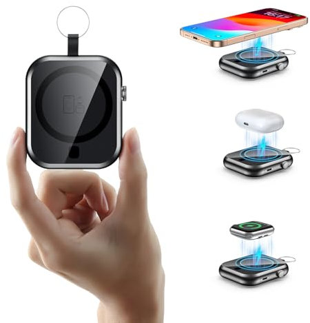 RXRBDA Power Bank magnetico da 10000 mAh con cordino staccabile, caricabatterie wireless magnetico 3 in 1, ricarica rapida PD da 22,5 W, batteria portatile compatta per iPhone 16/15/14/13/12, Apple