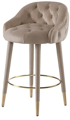MY Furniture Sophia Counter stool - Taupe - Brass caps/Velvet Bar Stool - Buttoned Upholstery, Gold Accents, Metal Footrest, Luxe Design - Modern Counter Height Chair for Kitchen, Dining & Home Bar