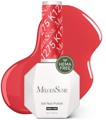 MelodySusie Hema Free Gel Nail Polish, 0.5 Fl Oz Thick Bright Coral Red Gel Polish, Non-Toxic, Long Lasting, Soak Off UV Nail Polish, Manicure Nail Design Salon DIY Nail Art at Home K1275