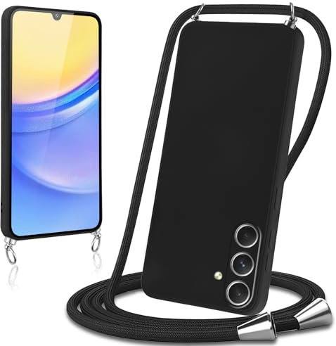 Knrlqim Coque avec Cordon pour Samsung Galaxy A15 4G 6,5 Collier Lanière Silicone Liquide Bumper Housse Réglable Téléphone Étui Portable Lanyard Case Cover Protection pour Samsung A15,Noir