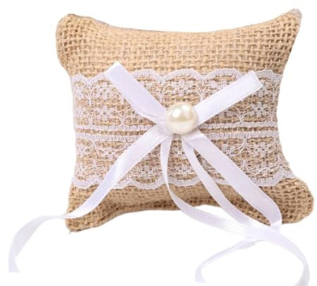UEIOAVL Coussins pour bagues, 1 coussin pour alliances de mariage avec dentelle et nœud, support vintage pour alliances de couple, 10 x 8 cm, pour demande en mariage