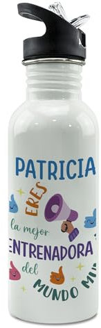Botella personalizada. Botella agua. Termo agua. Cantimplora metálica. Water bottle. Regalos originales para mujer. Regalo mujer. Regalo entrenadora. Straw Stop 600ml. Entrenamiento gym