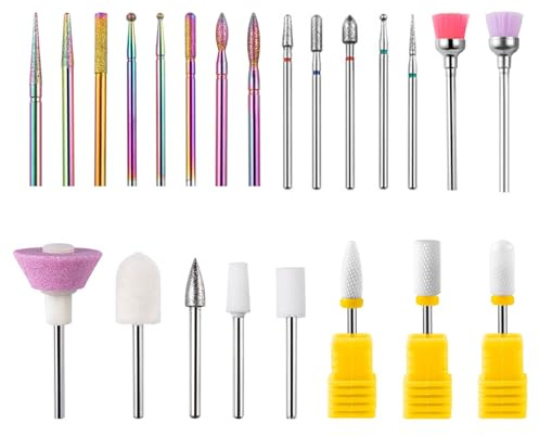 Nagelbohrer-Set, 23-teilig, Bohrer für Nägel, Keramik-Nagelbohrer, Bit-Sets, Nagelhautentferner-Bit, 3/32 Zoll, Keramikbohrer für Maniküre, Pediküre, Salon, Zuhause