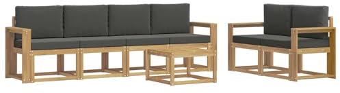 vidaXL Outdoor-Sofagarnitur mit Kissen 7 pcs Weiß und Anthrazit, Moderne Outdoor-Sofagarnitur, robuste Eckcouch, stylisches Gartenmöbel, Akazienholz, Bequeme Sitzplätze