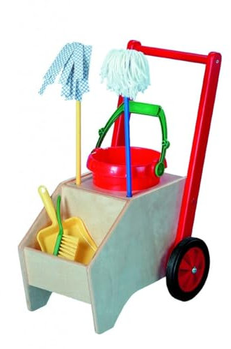 Vinkelau Putzwagen aus Holz / Material: Buche Massiv + Birke Muliplex / Maße: 48x35x56 cm / Made in Germany (inkl. Putzset aus Kunststoff) / 3+