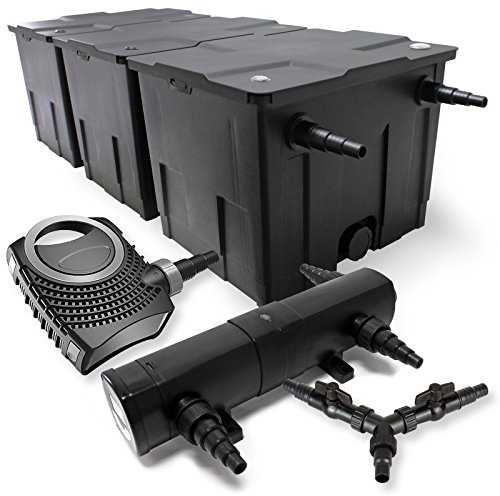 SunSun Komplettset: CBF-350C Teichfilter bis 90000 L Teichfilteranlage als Durchlauffilter, NEO10000 SuperECO Teichpumpe 10000l/h 80W, CUV-224 Teichklärer UVC Klärer mit 24W, Y-Verteiler