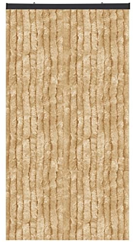 Flauschvorhang, Chenille Vorhang, Insektenschutz für den Sommer Extrabreit, Auswahl: 140x200 Unistreifen beige