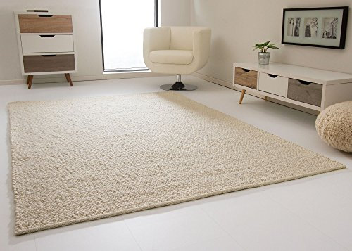 Steffensmeier Handwebteppich Lech - Jutekern mit gewalkter Schurwolle und Fusselstopp in Wollweiß, Größe: 90x180 cm