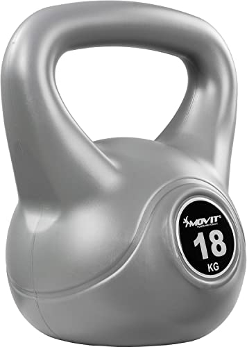 MOVIT Kettlebell BASIC GREY, Kugelhantel mit Bodenschonender Kunststoffhülle, 1 bis 20 kg, Schadstoffgeprüft, 18 kg