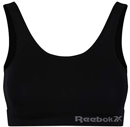 Reebok, Damen, nahtloses, Bauchfreies Top, elastisches, Bauchfreies Sport-Top aus Baumwolle mit herausnehmbaren Pads – Schwarz