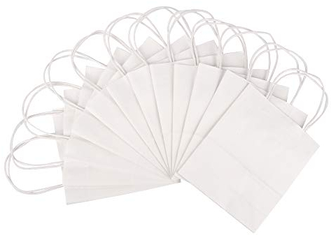 ewtshop® 24 Geschenktüten mit Henkel, Geschenktaschen aus weißem Kraftpapier, 18 x 21 x 8 cm