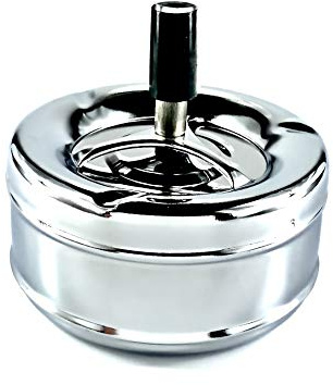 Aschenbecher / Aschenbecher, extra groß, drehbar, hochwertig, winddicht, tiefer Boden, einfach zu entleeren (Chrom)