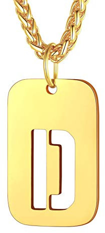 Bandmax Letra Oro Colgante Dog Tag en Cadena Acero Dorada Collar Militar con Letra D Inicial de Nombre para Hombres Mujeres