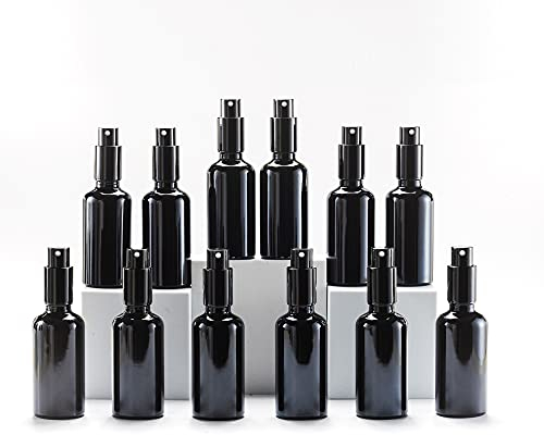 Yizhao Negro Bote Spray Pulverizador Cristal 50ml, Pulverizador Cristal Pequeño con Fina Niebla, para Aceite Esencial, Aromaterapia, Perfume,Limpieza, Viaje, Agua,Farmacia, Laboratorio – 12Pcs