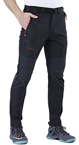 CARETOO Herren Wanderhose Trekkinghose Outdoorhose Softshellhose Funktionshose Skihose Verdickte Warm Atmungsaktiv Wasserdicht Winddicht Herbst Schwarz ohne Fleece, XL